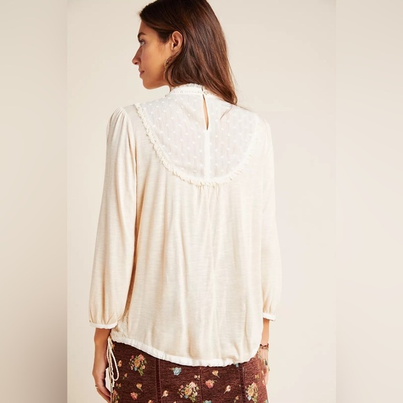 Anthropologie Tiny Finja Embroidered Lace Ruffle Ivory Blouse XS Victorian flowy - Picture 3 of 12